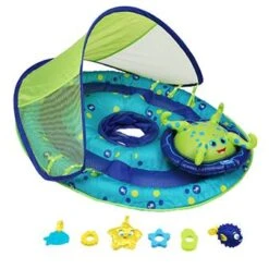 Baby Spring Float With Activity Center & Canopy By Swimways -Essentials Pool Store baby spring float activity center with canopy 11 gif